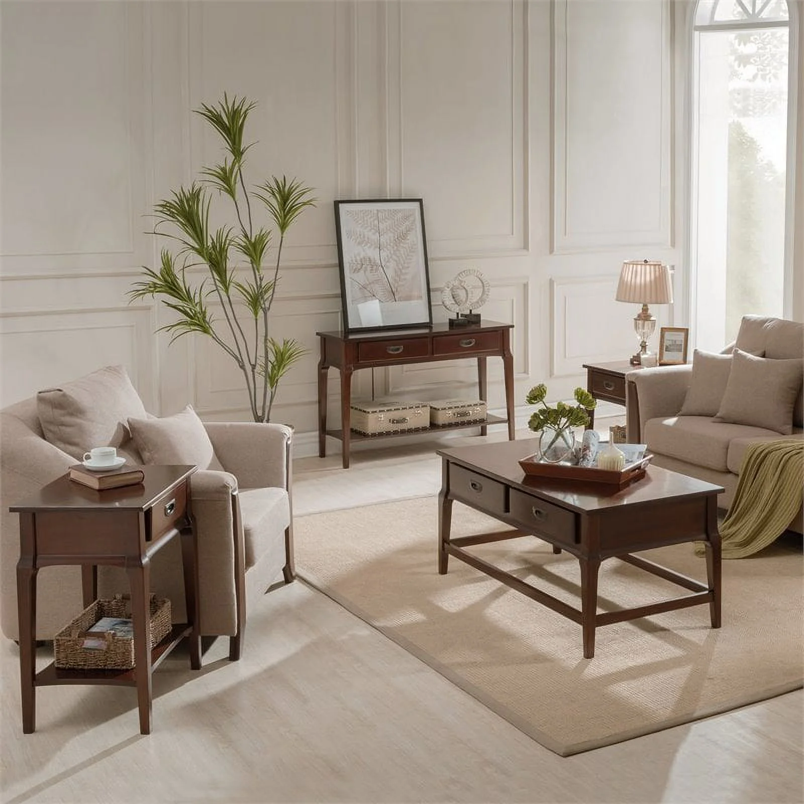 Home Square 2-Piece Furniture Drawer End Table Set in Heartwood Cherry