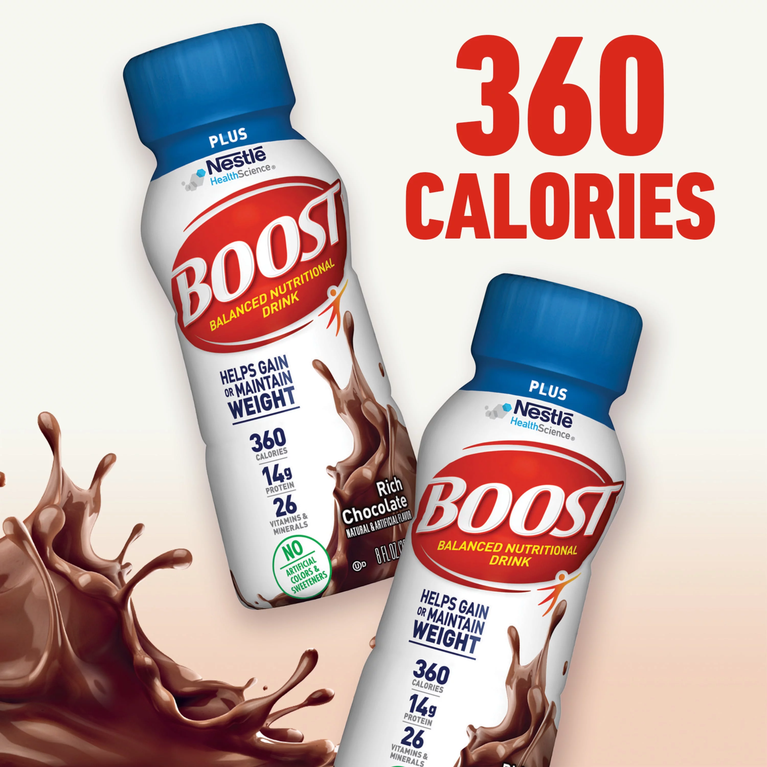 BOOST PLUS Nutritional Drink, Rich Chocolate, 14g Protein, 12-8 fl oz Bottles