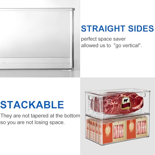 Hudgan 2 Pack Deep Freezer Organizer Bins, Straight Side Stackable Chest Freezer Storage Bins, Pantry organizers and Storage, Food-Grade Plastic