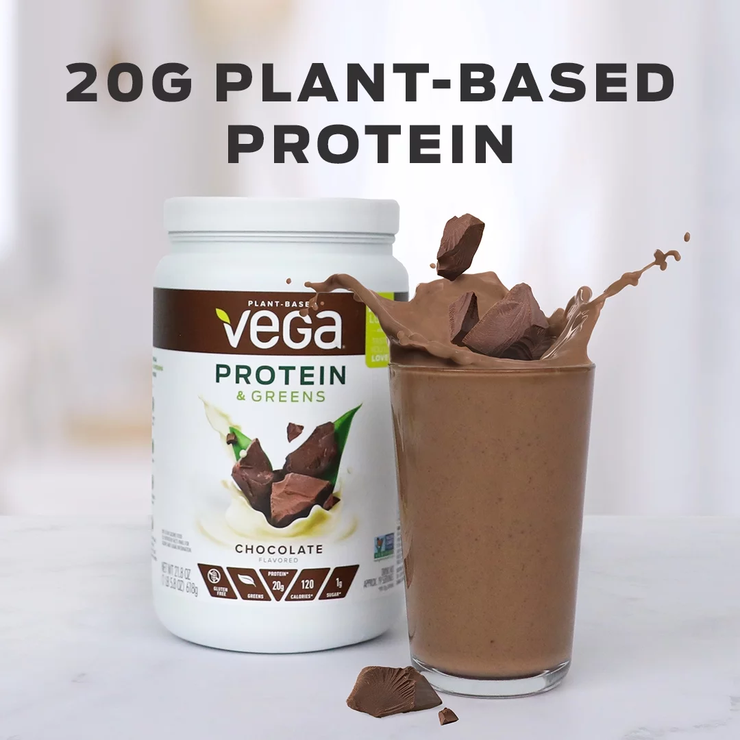 Vega Plant Protein & Greens Powder, Salted Caramel, 20g Protein, 1.1 Lb
