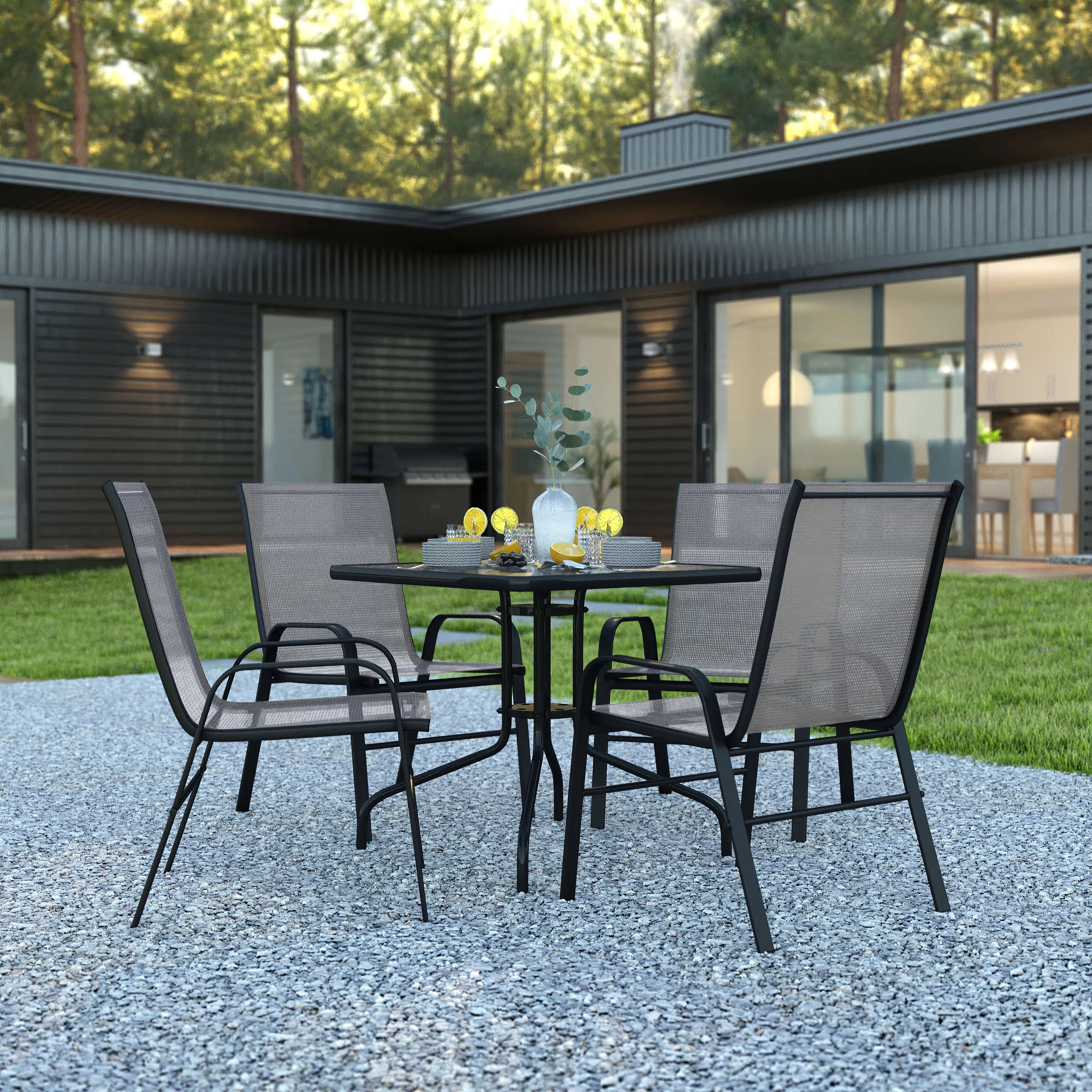 BizChair 5 Piece Outdoor Patio Dining Set - 31.5