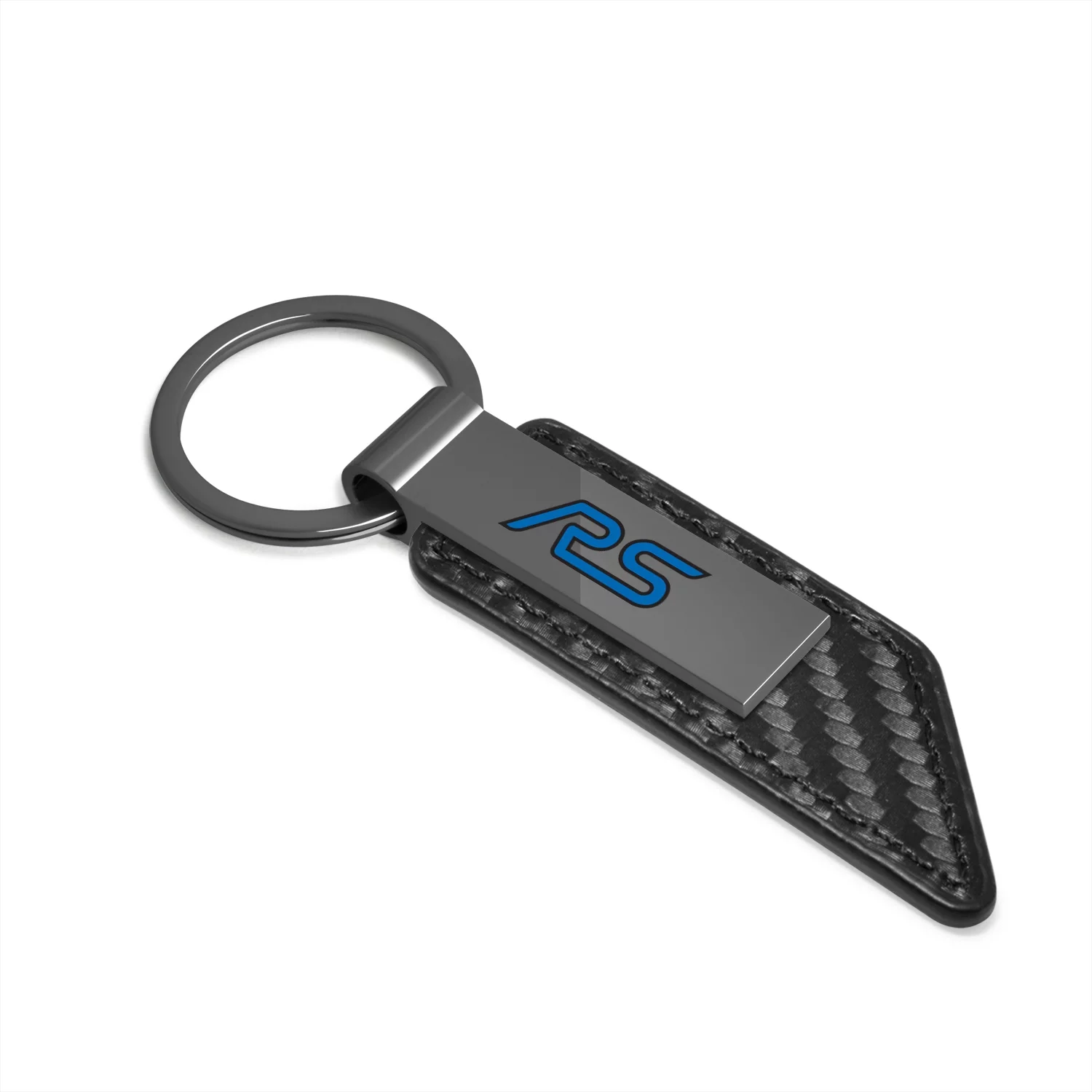 Ford Focus RS Black PU Leather Carbon Fiber Texture Strap Black Metal Bar LED Printed Logo Key Chain