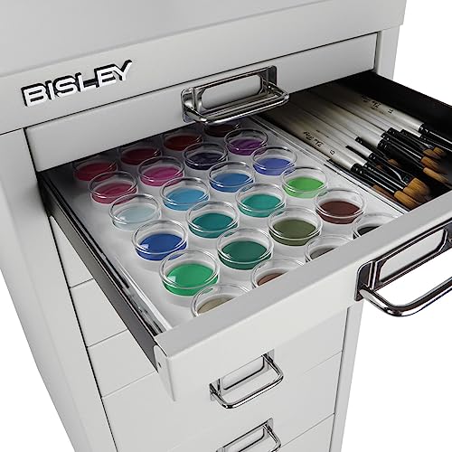 Bisley 10-Drawer Steel MultiDrawer Cabinet - Black, Chrome Pull Handles with Label Holders, Powder-Coated Steel, Removable Drawers, Fits Under Most Desks, Labels Included