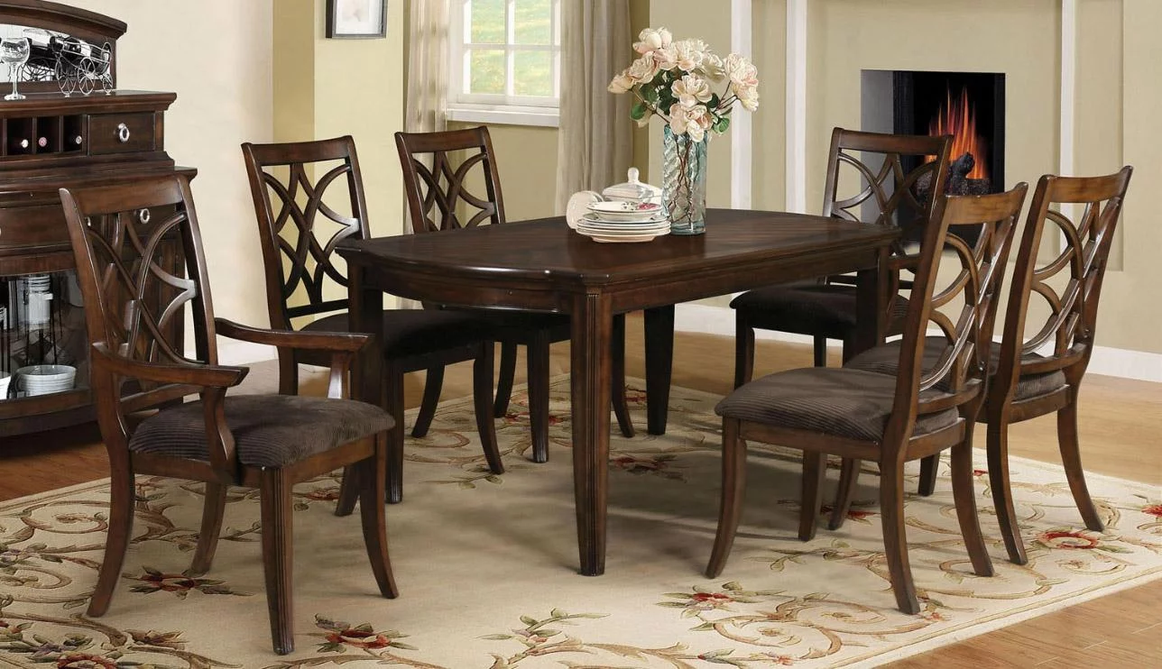 Dark Walnut Wood Dining Table Set 8Pcs Acme Furniture 60255 Keenan