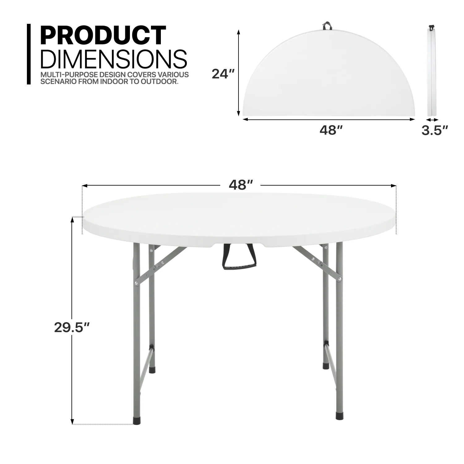 MoNiBloom 7 Pieces 4 FT Folding Round Table and Chair Set, Banquet Event Wedding Card Desk with Handle and Foldable Steel Stools