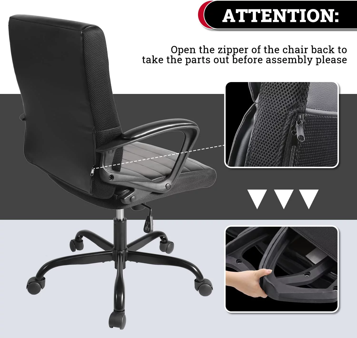 Executive Home Office Chair, Ergonomic Computer Desk Chair Bonded Leather, Adjustable Swivel Rolling Task Chairs Mid Back with Armrests