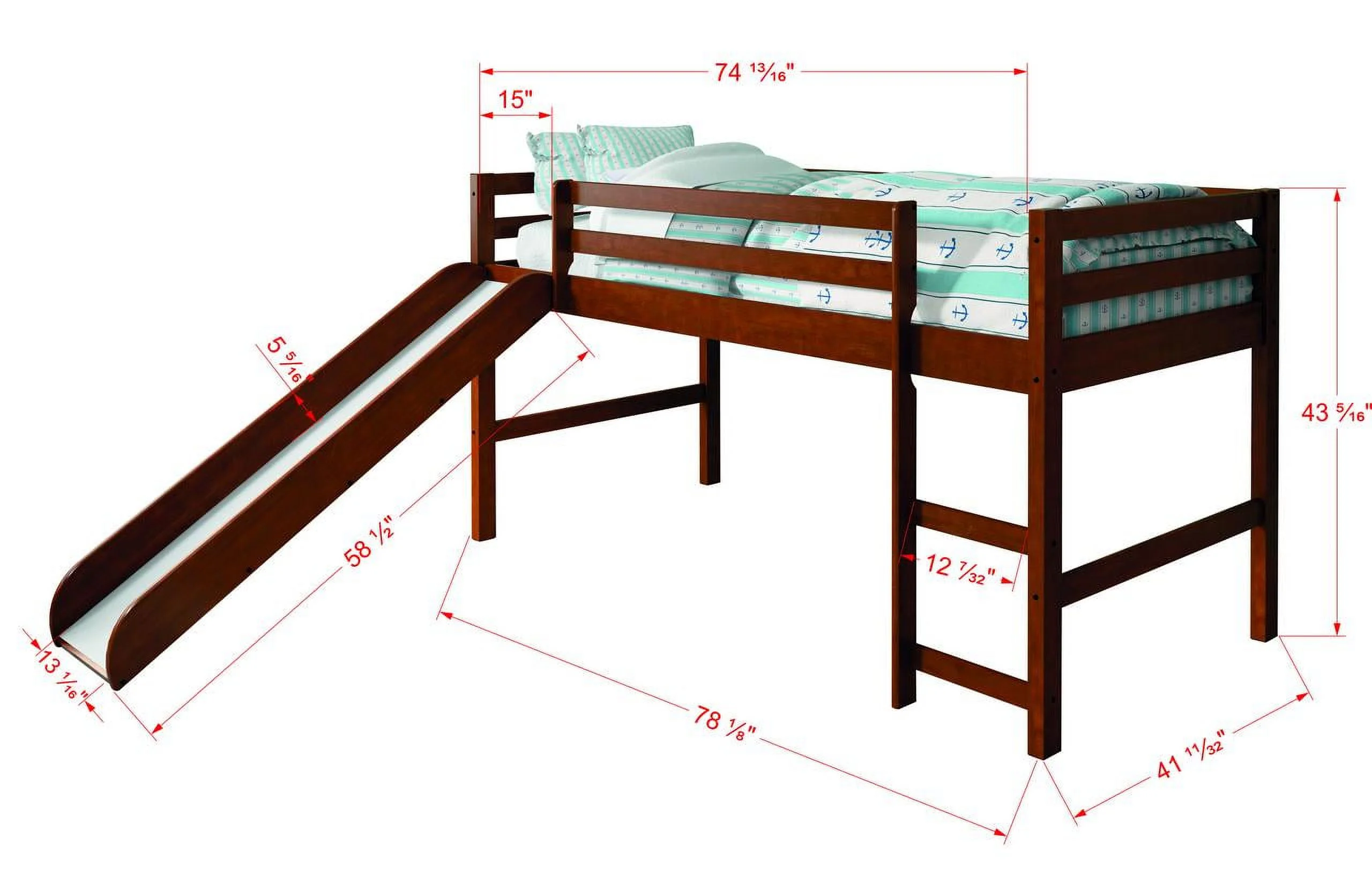 Donco Kids Twin Solid Wood Mission Low Loft Bed in Espresso