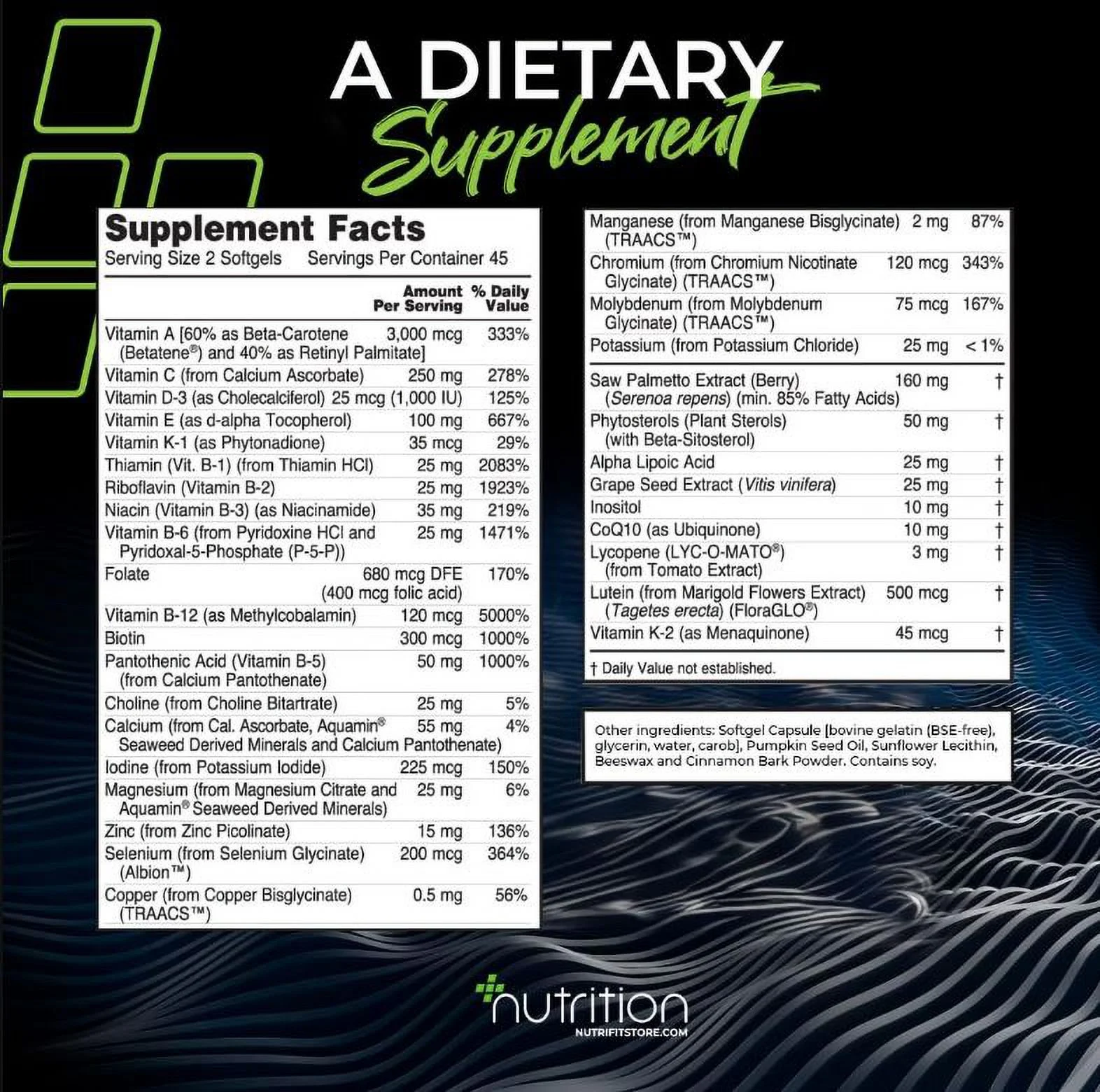 Nutri Plus Fit Men's Multivitamin with Saw Palmetto, Plant Sterols, Lycopene & CoQ10, 90 Softgels