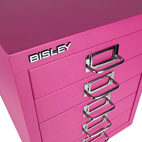 Bisley 10-Drawer Steel MultiDrawer Cabinet - Black, Chrome Pull Handles with Label Holders, Powder-Coated Steel, Removable Drawers, Fits Under Most Desks, Labels Included
