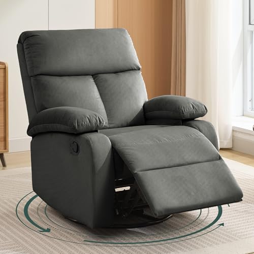 Swivel Rocker Recliner, Rocking Recliner Chair, Small Rocker Recliners for Small Spaces, Living Room, Bedroom, Nursery, RV, Light Grey
