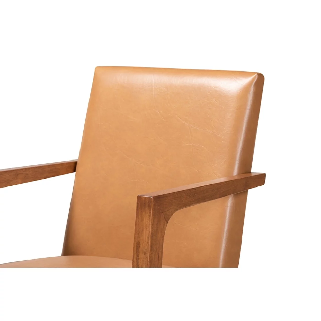 Baxton Studio Andrea Mid-Century Modern Tan Faux Leather Upholstered and Walnut Brown Finished Wood 2-Piece Armchair Set