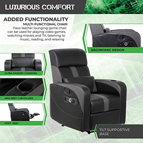 X Rocker Gamma Recliner Gaming Chair, 2.1 Bluetooth Audio System, Headrest Mounted Speakers, Built-in Footrest and Cupholder, 718001, 34.84