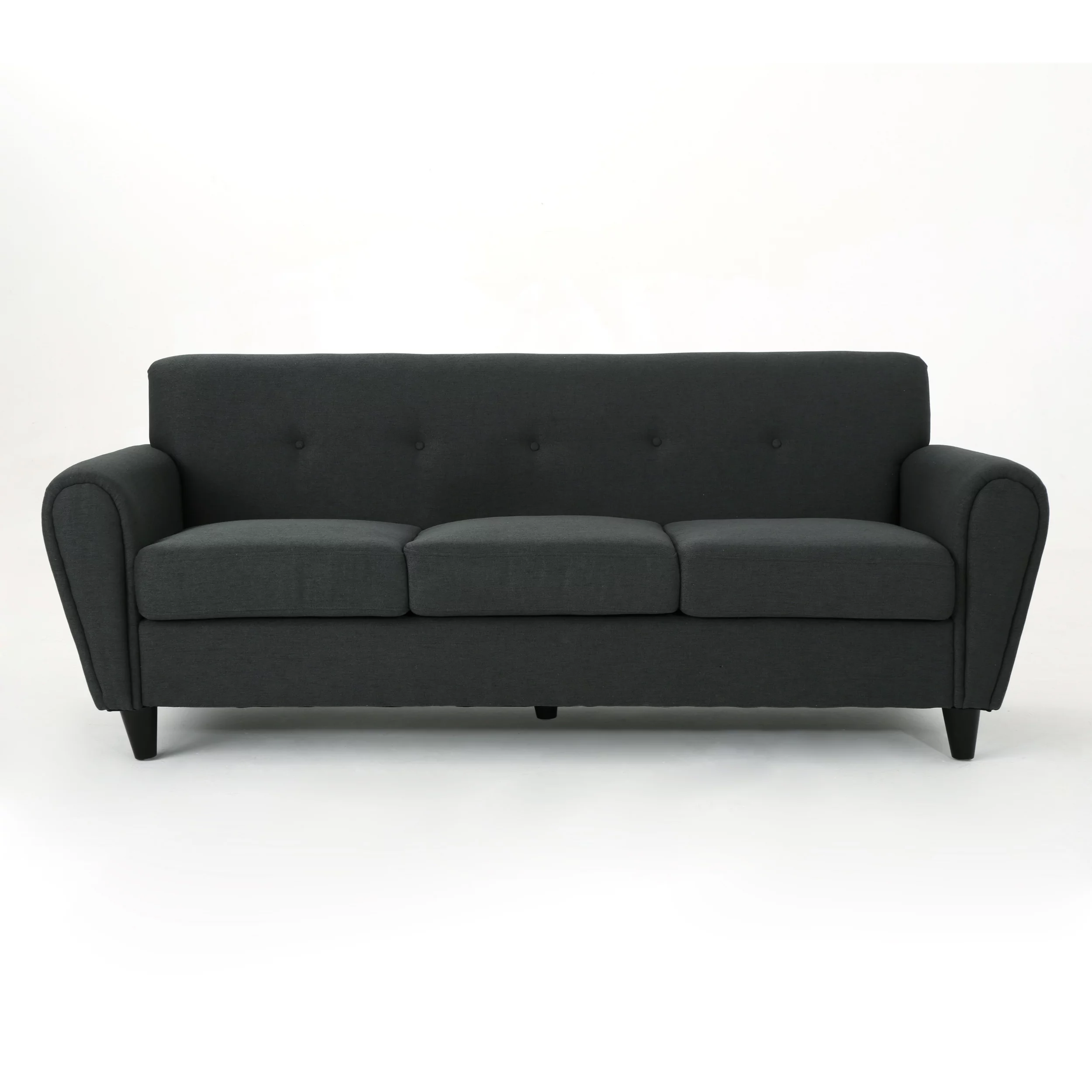 GDF Studio Emily Tufted Fabric 3 Seater Sofa, Dark Gray