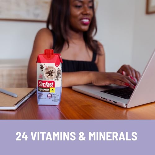 SlimFast Protein Shake, Chocolate- 20g Protein, Meal Replacement Shake Ready to Drink, High Protein with Low Carb and Low Sugar, 24 Vitamins and Minerals, 12 Count (Pack of 1) (Packaging May Vary)