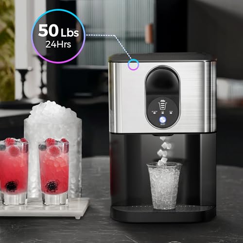 Kismile Countertop Nugget Ice Maker, 20DN 50LBS/Day Output, Self-Cleaning, Soft Chewable Pebble/Pellet Ice with One-Click Operation for Home