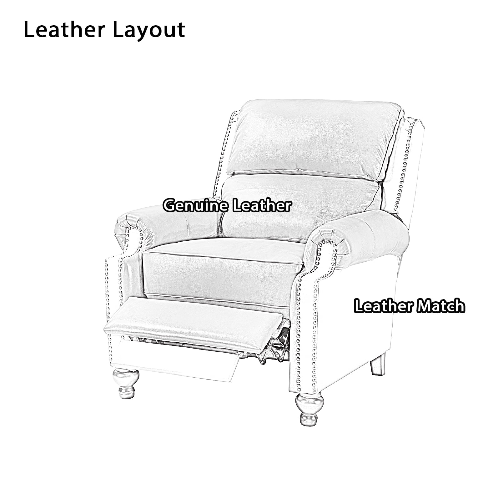 Genuine Leather Recliner Chair Mid-century Modern Wood Legs Nailhead Trim Armchair Living Room Office Camel