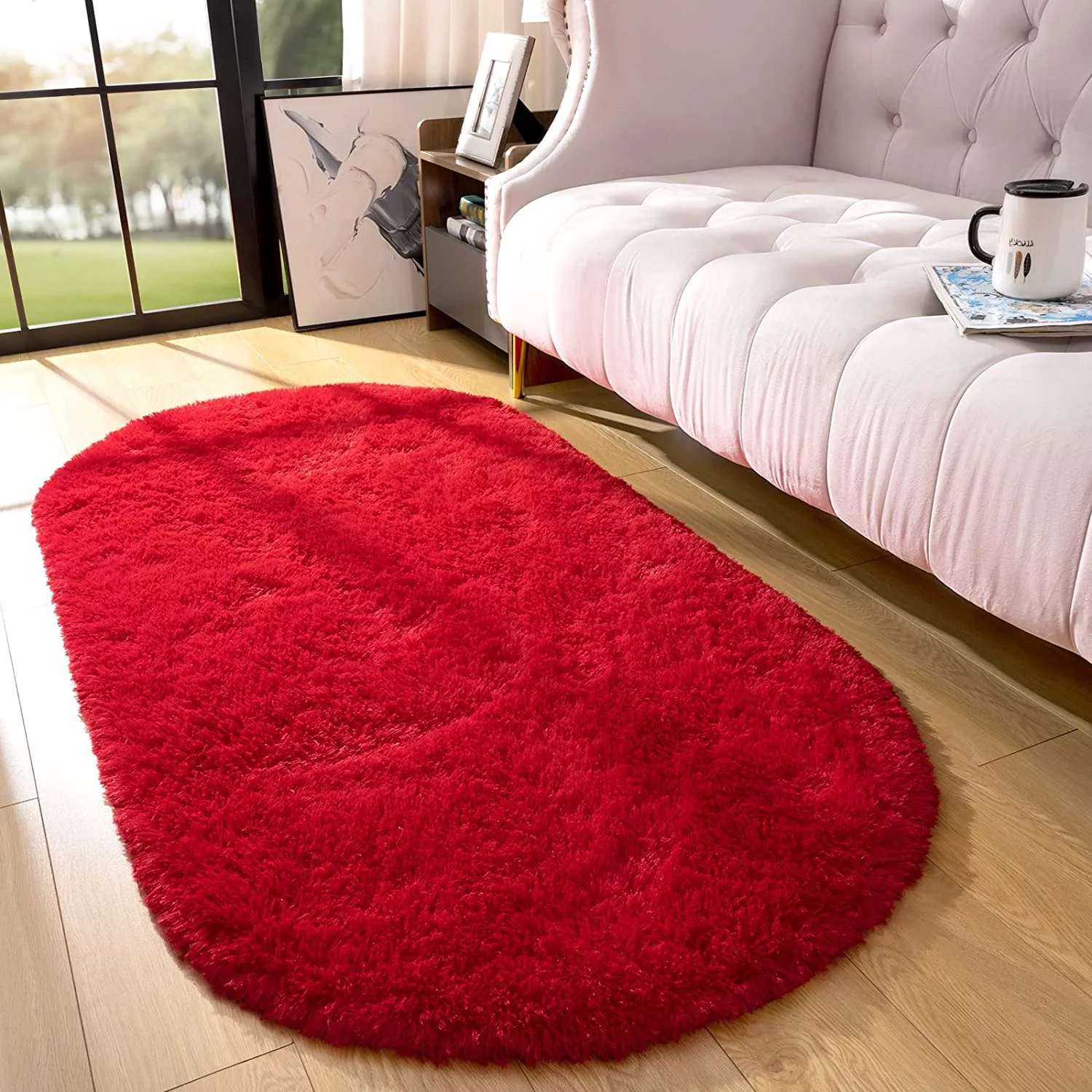 Homore Ultra Soft Modern Oval Rugs for Bedroom,2.6' x 5.3',Red