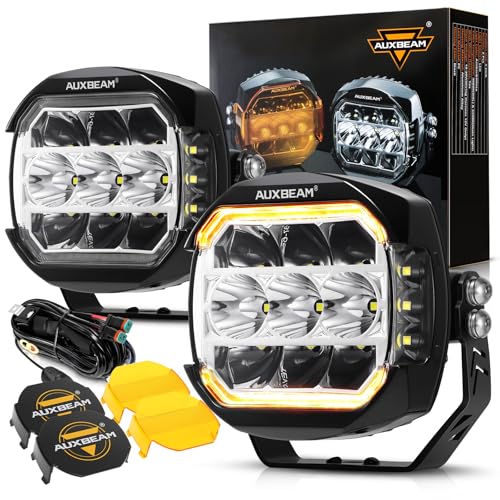 Auxbeam V-MAX Series 72W LED Pod Driving Lights, 4x2.5 Inch Rectangle Side Shooter Offroad Cube Spotlights with Amber DRL, 270° Combo Beam 6 Modes White/Amber/Yellow Auxiliary Lights with Covers