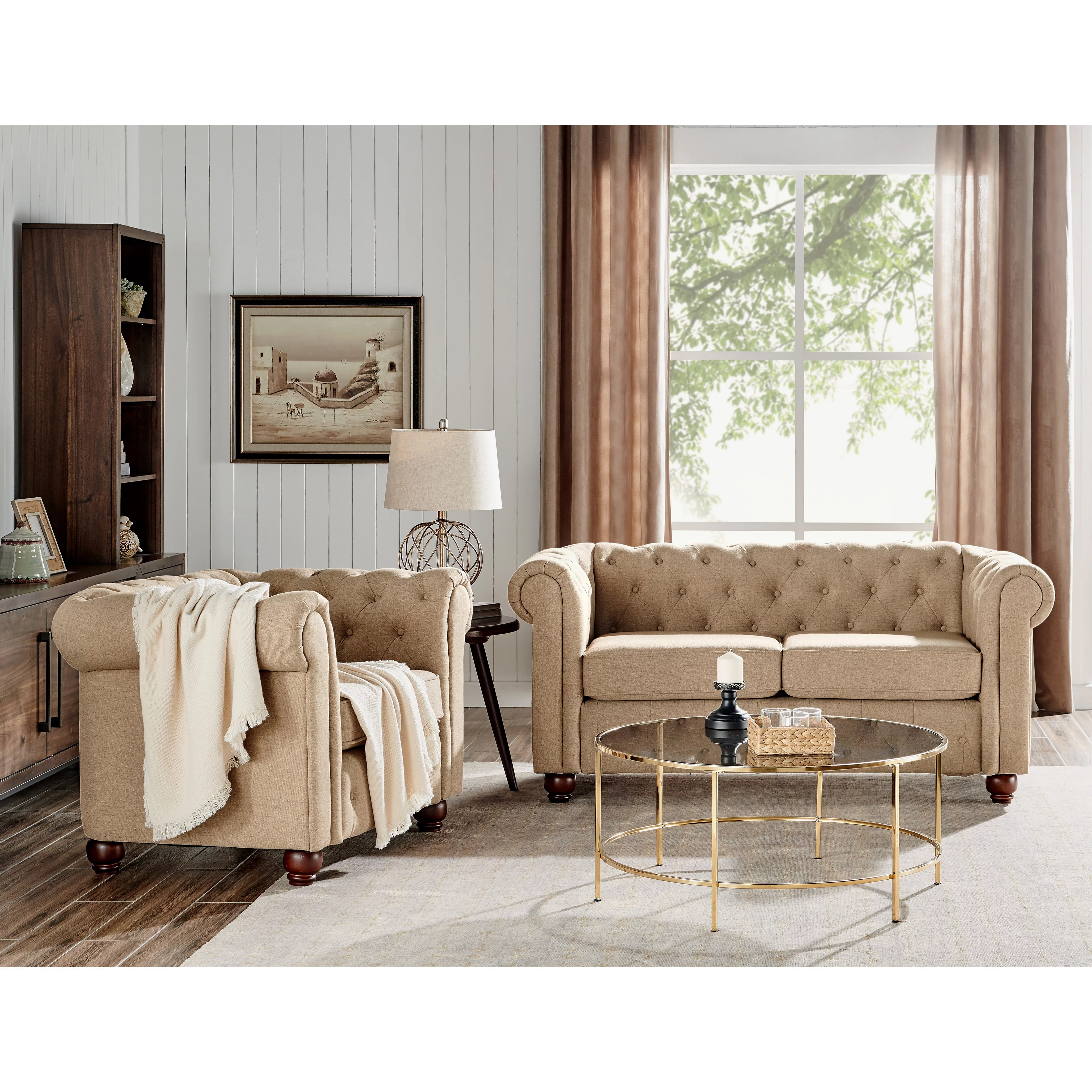HomeFare Cream Living Room Loveseat