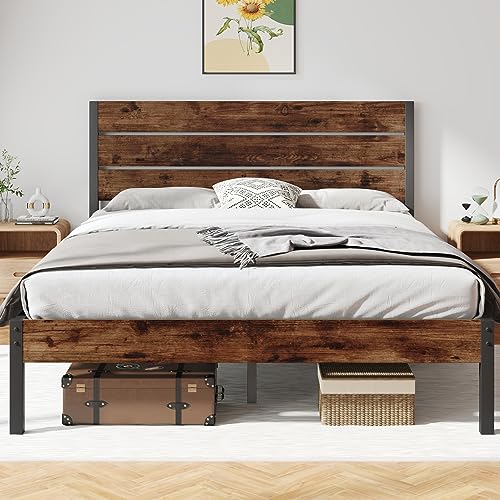 Full Bed Frame with Headboard and Footboard, Metal Full Bed Frame with Under Bed Storage, All-Metal Support System, No Box Spring Needed, Easy Assembly,Rustic Brown