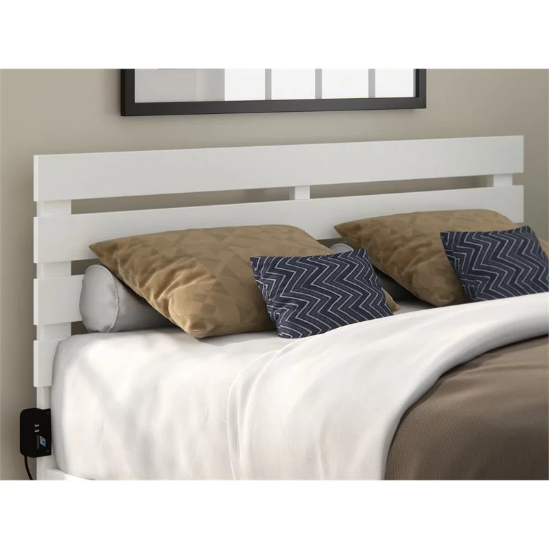 Pemberly Row Modern Solid Wood Queen Headboard with USB Charger in White