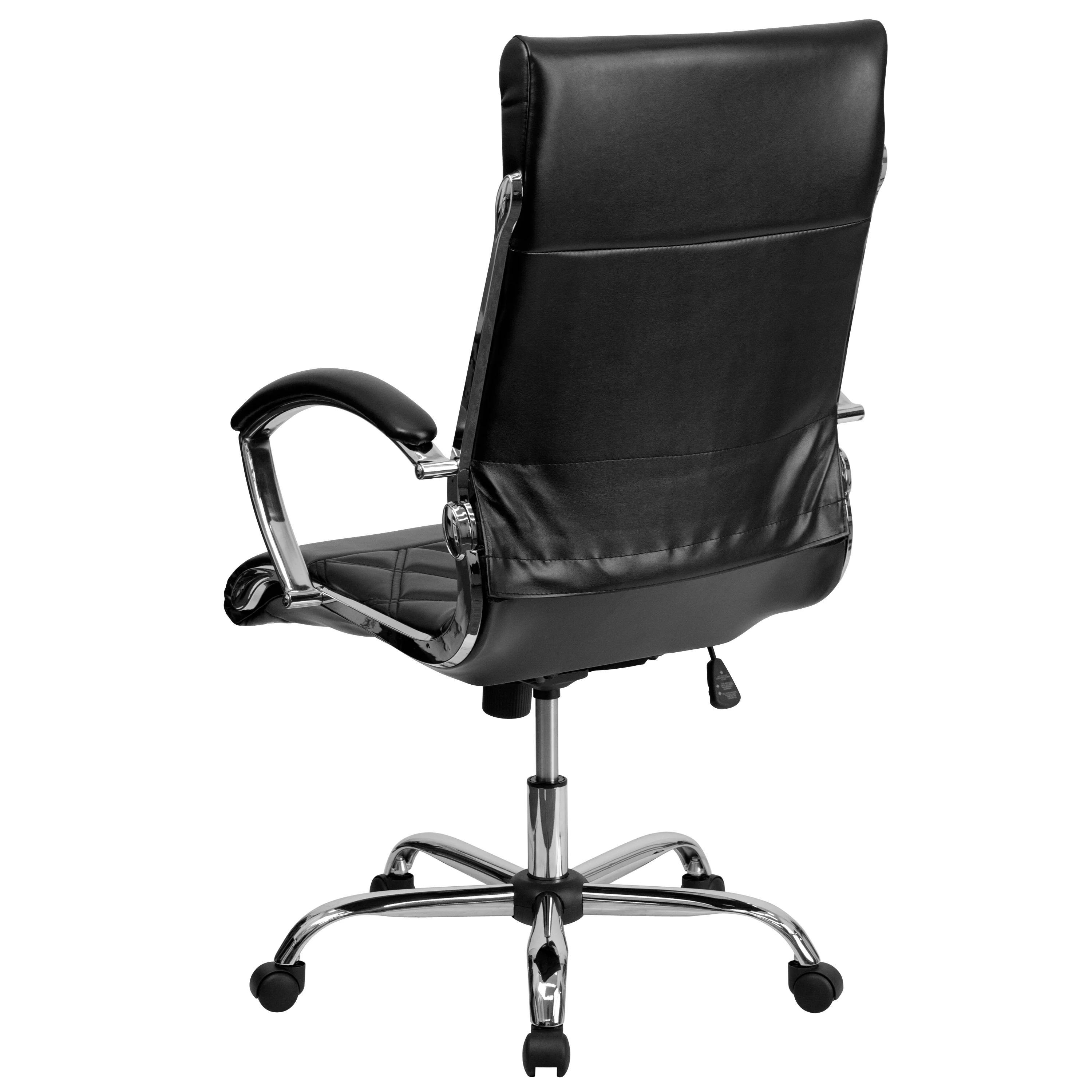 BizChair High Back Designer Quilted Black LeatherSoft Executive Swivel Office Chair with Chrome Base and Arms