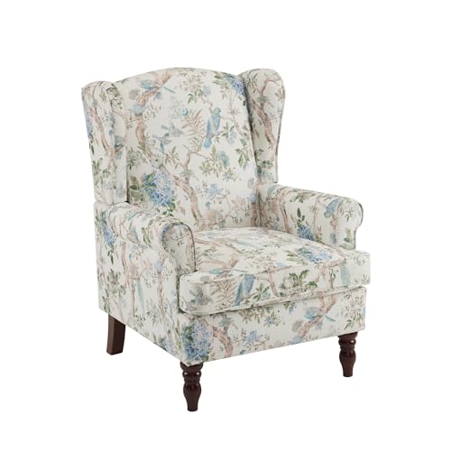 MELLCOM Floral Accent Chair, High Back Upholstered Armchair with Solid Legs, Leisure Single Sofa Chair for Living Room, Bedroom, Home Office, Blue Floral