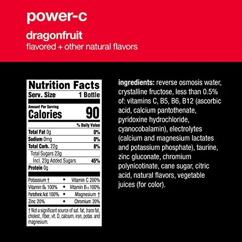 vitaminwater power-c electrolyte enhanced water w/ vitamins, dragonfruit drinks, 16.9 Fl Oz (Pack of 24)