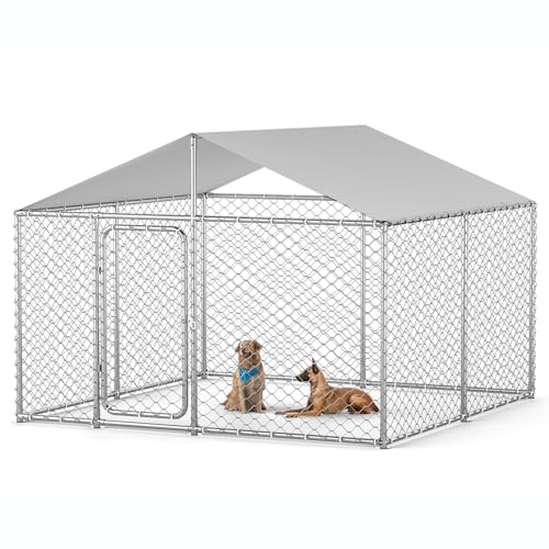 7.8x7.8 ft Outdoor Dog Kennel Outside Heavy Duty Dog Enclosure with Waterproof Cover Roof and Security Lock(93x93x63IN)
