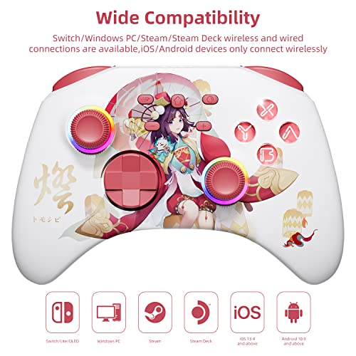 Mytrix Wireless Pro Controllers for Nintendo Switch, Windows PC iOS Android Steam/Steam Deck, Sakura Pink Bluetooth Controller with Programmable, Headphone Jack, Adjustable LED Light/Turbo/Vibration