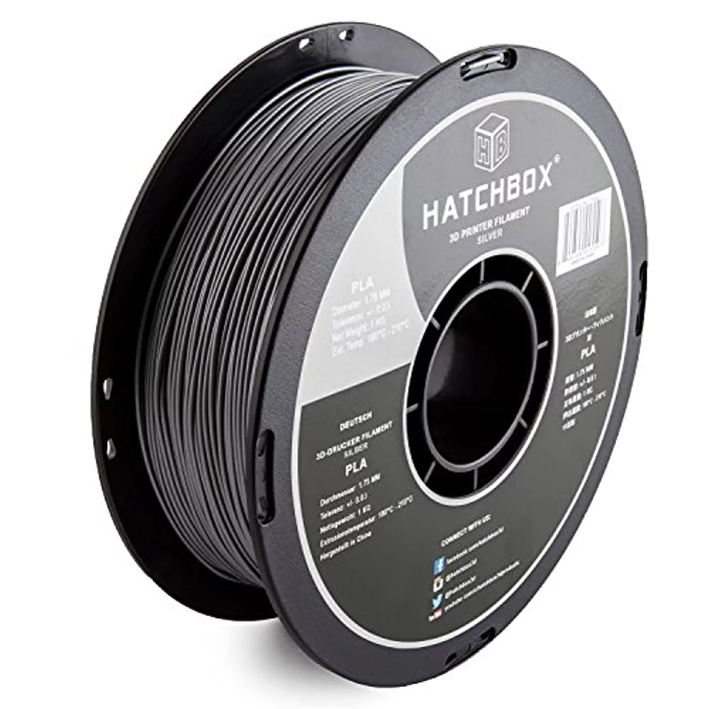 HATCHBOX 3D PLA-1KG1.75-SLV PLA 3D Printer Filament, Dimensional Accuracy +/- 0.05 mm, 1 kg Spool, 1.75 mm, Silver