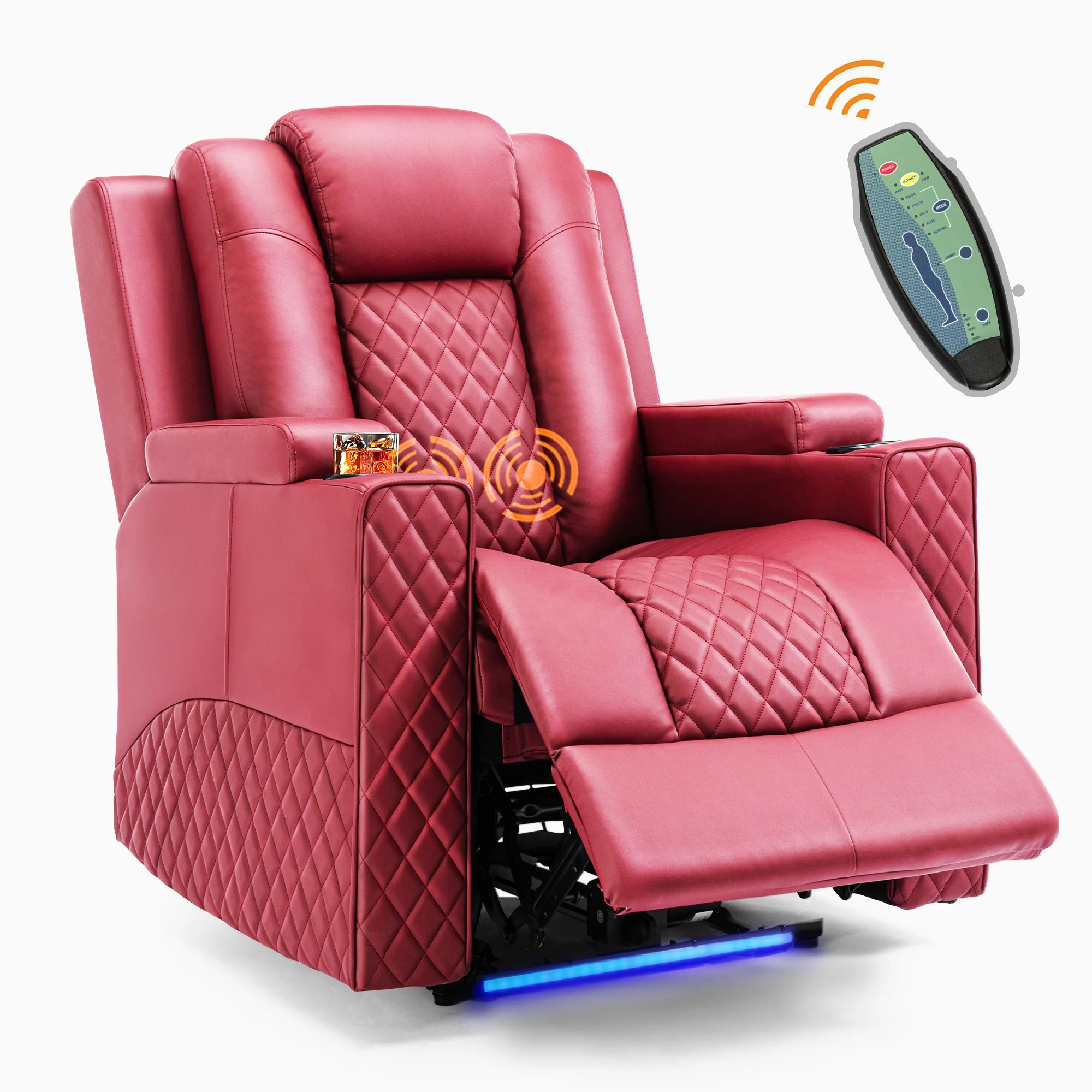 COMHOMA Massage Recliner Chair PU Leather Big Living Room Theater Sofa Chair with LED Light, Red