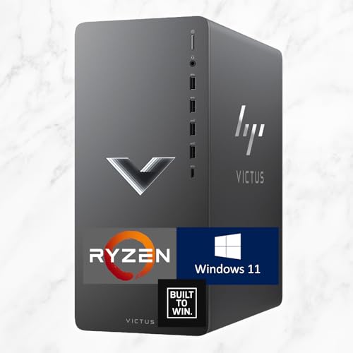 HP Victus 15L Desktop | Gaming PC | AMD Ryzen 5 5600G, Hex-Core Processor | 32GB RAM, 1TB SSD | AMD Radeon RX 6400 Graphics | WiFi 6 | Windows 11 Home | Mica Silver