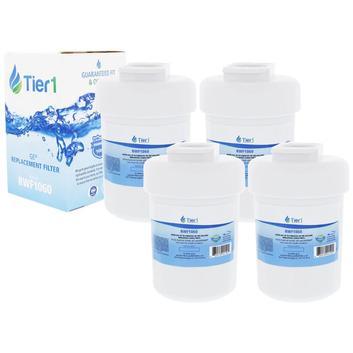 Tier1 MWF Refrigerator Water Filter 4-pk | Replacement for GE SmartWater MWFP, MWFA, GWF, GWFA, HWF, Kenmore 9991, 46-9991, 469991, WSG-1, WFC1201, Fridge Filter