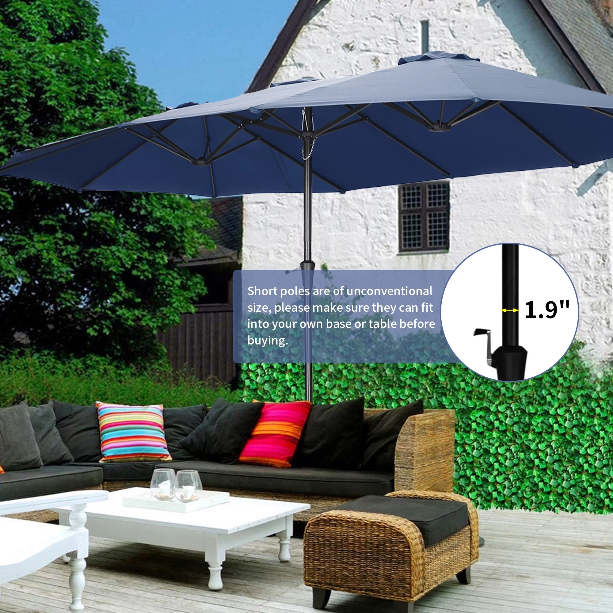 Autlaycil 15ft Patio Umbrella Double-Sided Outdoor Market Extra Large Umbrella with Crank-Navy Blue