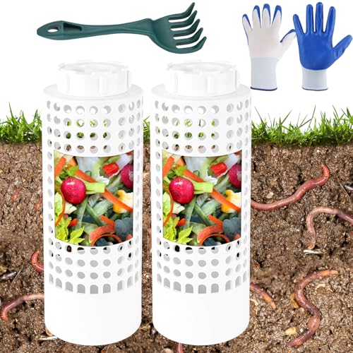 Inground Compost Bin Outdoor Worm Farm System for Kitchen Food Waste Raised Beds Gardening Mini in Ground Worm Composter with Lid Holes 8.46 x 2.95 x 2.16 in (2)