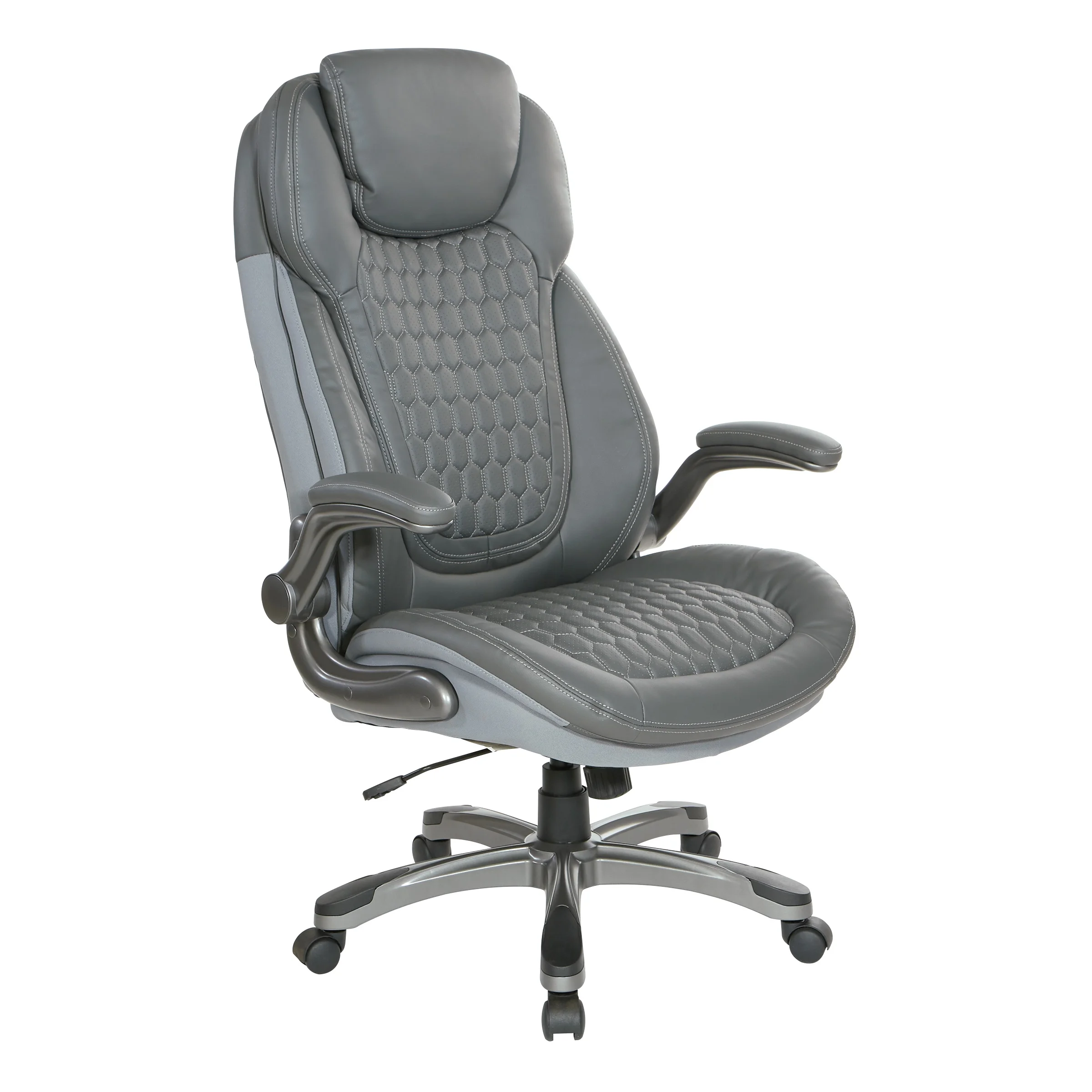 Office Star Products Executive High Back Chair with Grey Bonded Leather and Flip Arms