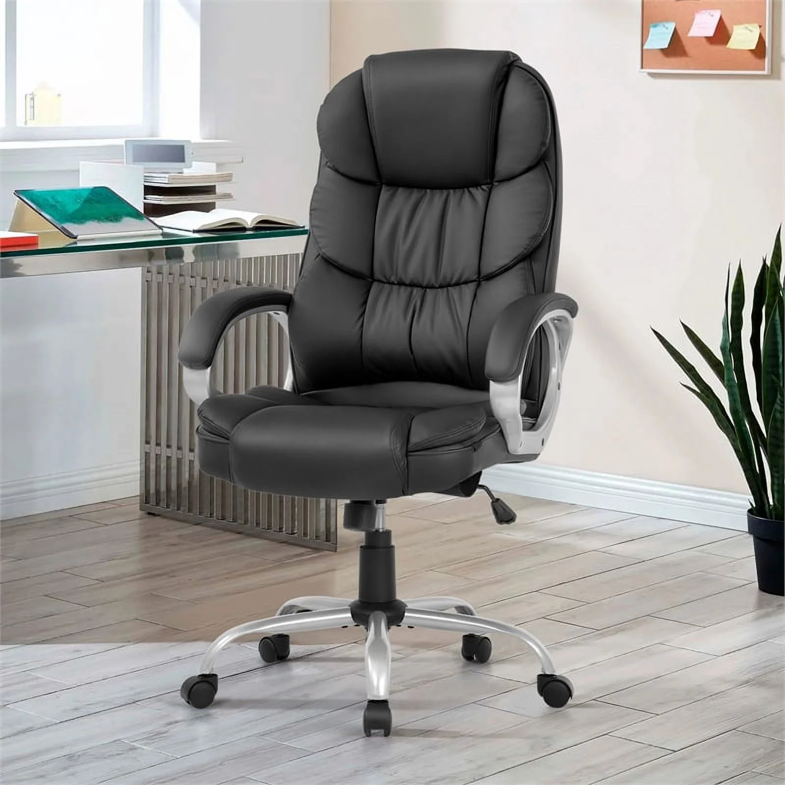 Bowery Hill Modern Faux Leather High Back Desk Chair in Black