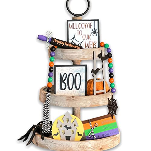 7 Pcs Halloween Themed Tiered Tray Decor Set, Halloween Themed Decor Bundle For Tier Tray, Halloween Tiered Tray Decorations, Seasonal Tier Tray Decor