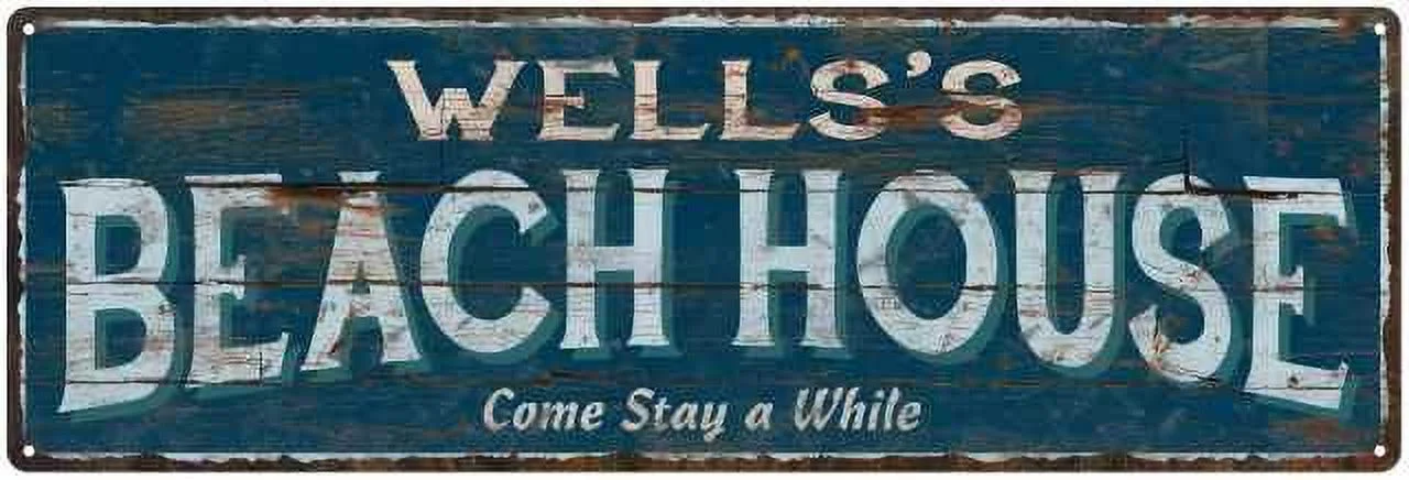 WELLS'S Beach House Blue Rustic Cabin Home Decor 6x18 Metal 106180026131
