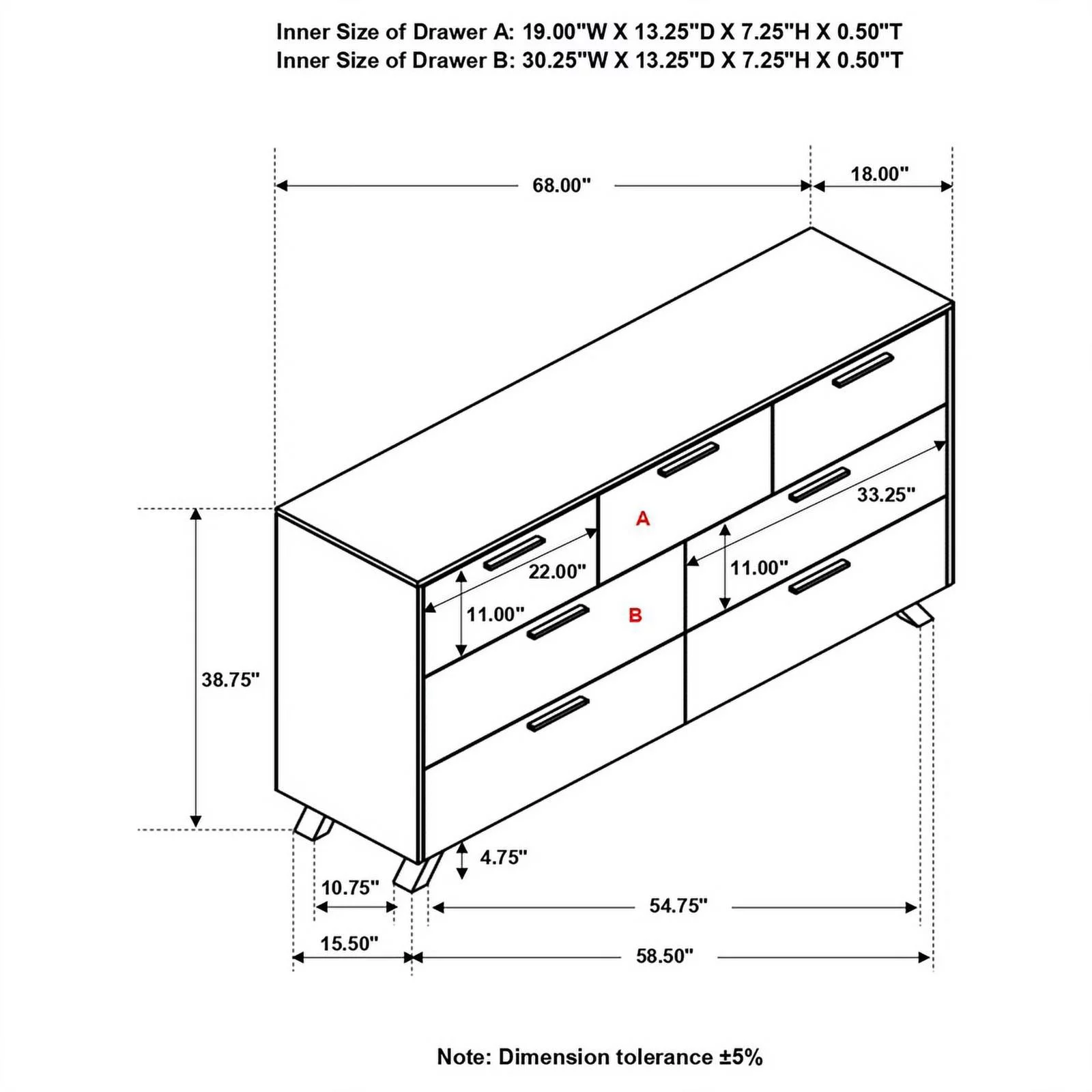 Pemberly Row 7-drawer Wood Rectangular Dresser in Light Honey Brown