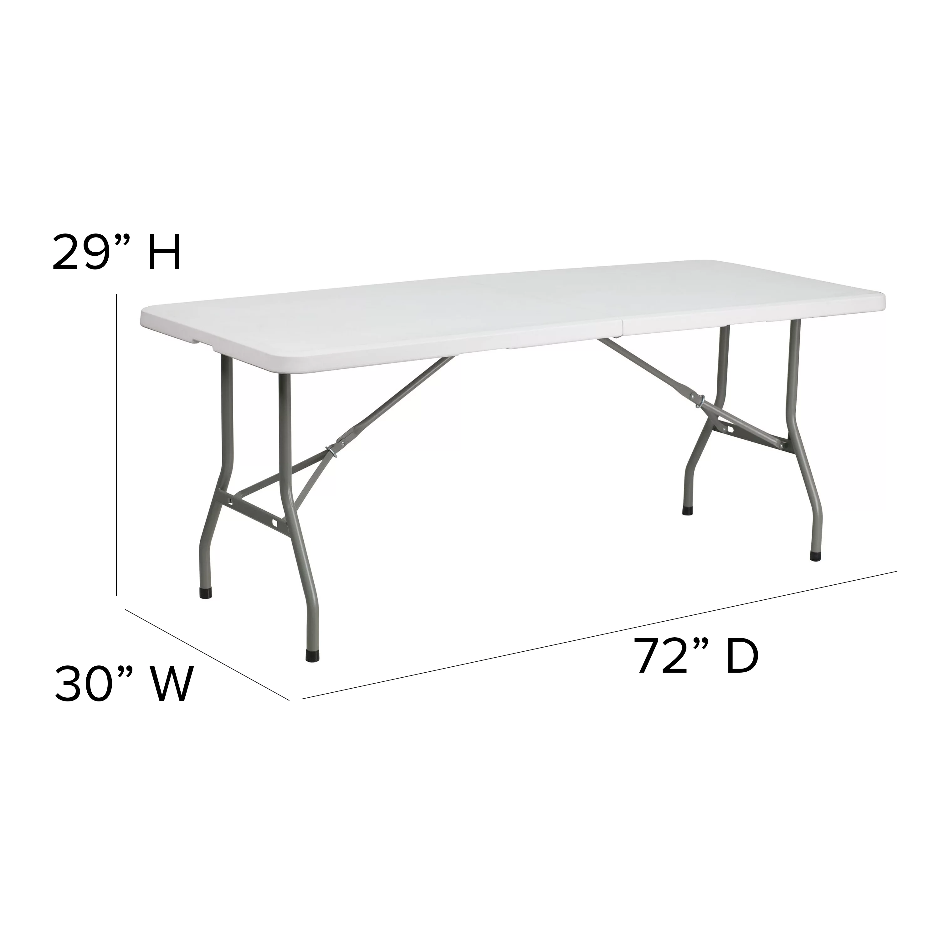 Emma + Oliver 6-Foot Bi-Fold Granite White Plastic Folding Table with Carrying Handle