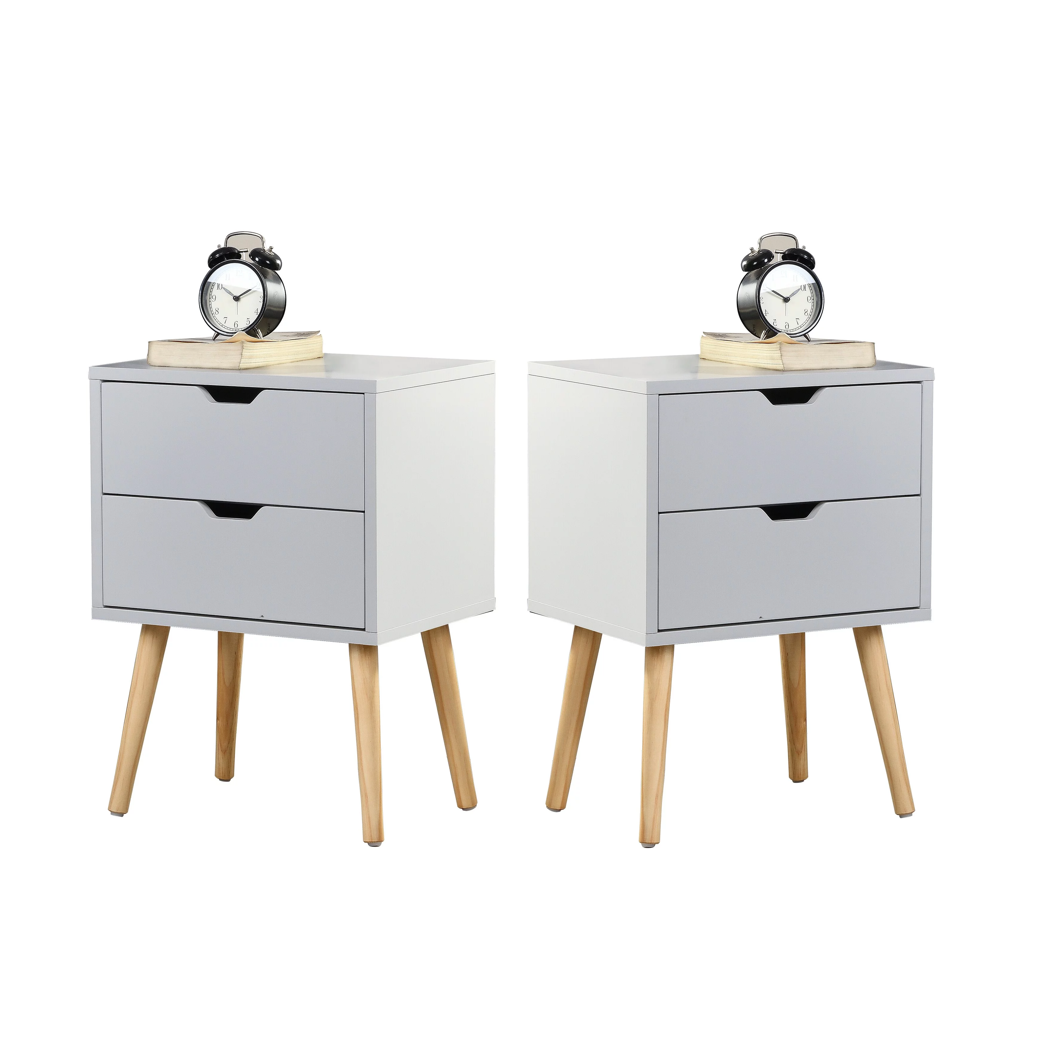 TOOLKISS  22'' High Double Drawers Nightstand With Solid Wood(Set of 2) Antique White