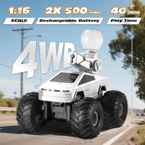 Remote Control RC Truck, 1:16 Amphibious Remote Control Car with Water Squirt, Waterproof RC Monster Truck, 4WD All-Terrain Off-Road Pickup RC Trucks Gift for Kids Boys
