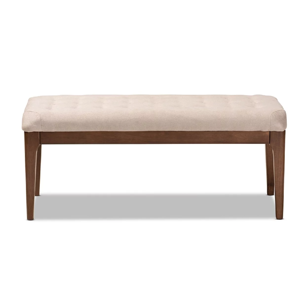 Baxton Studio Walsh Mid-Century Modern Beige Fabric Upholstered and Walnut Brown Finished Wood Dining Bench