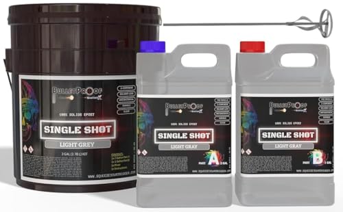BP Resins: Single Shot |100% Solids Epoxy Resin Kit (3 Gallon) Solvent-Less, Two Component Gloss Coat Finish- Low VOC! Industrial Use, Garages, Floors, Wood, Acrylic & More! (LIGHT GRAY) + FREE MIXER!