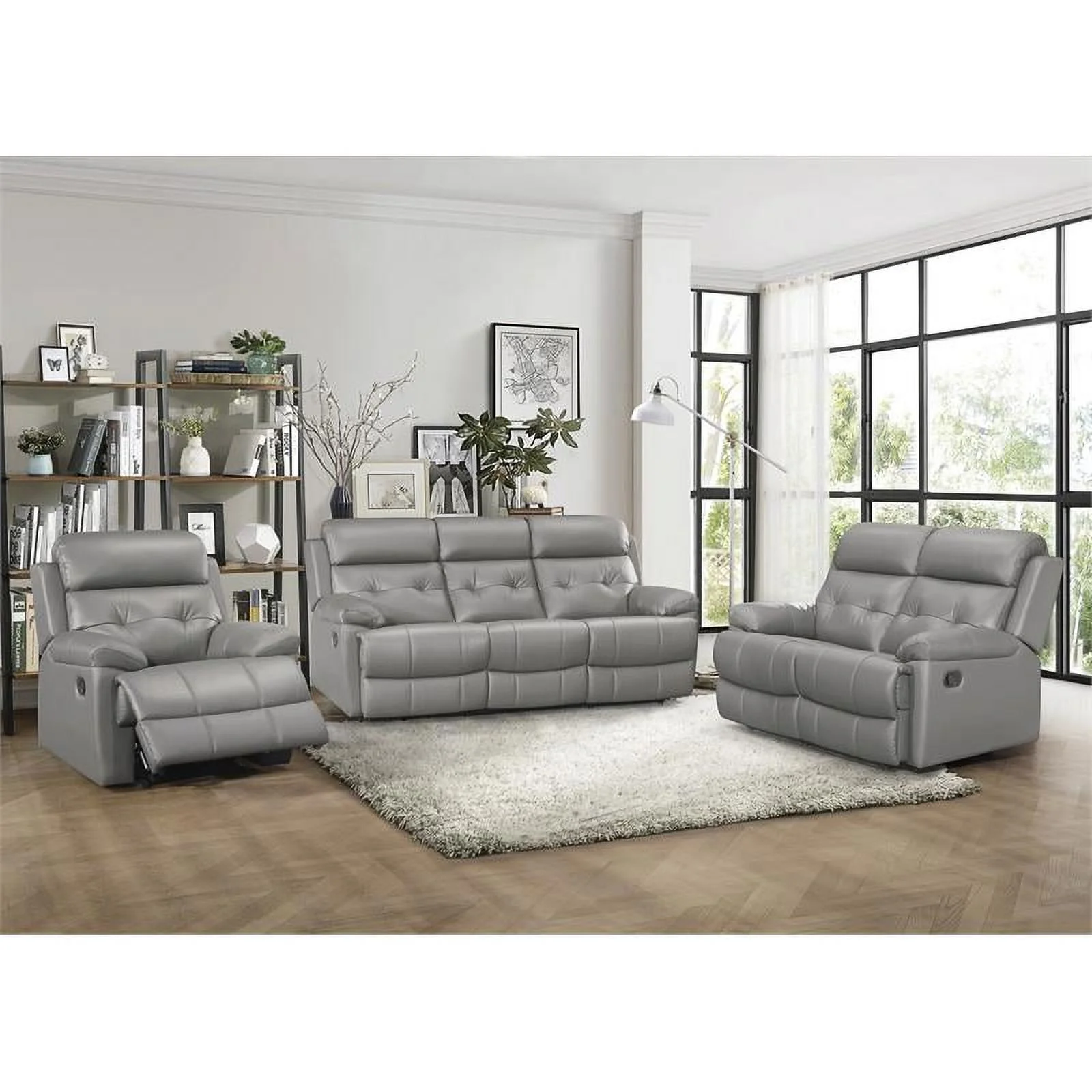 Pemberly Row Modern Leather Double Reclining Love Seat in Gray