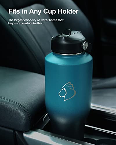 BUZIO 40oz Tumbler with Handle Straw Lid and Flex Lid, 40 oz Insulated Water Bottle Fits in Car Cup Holder, Double Wall Stainless Steel Travel Flask, Keeps Cold for 48 Hrs, Hot for 24 Hrs, Black
