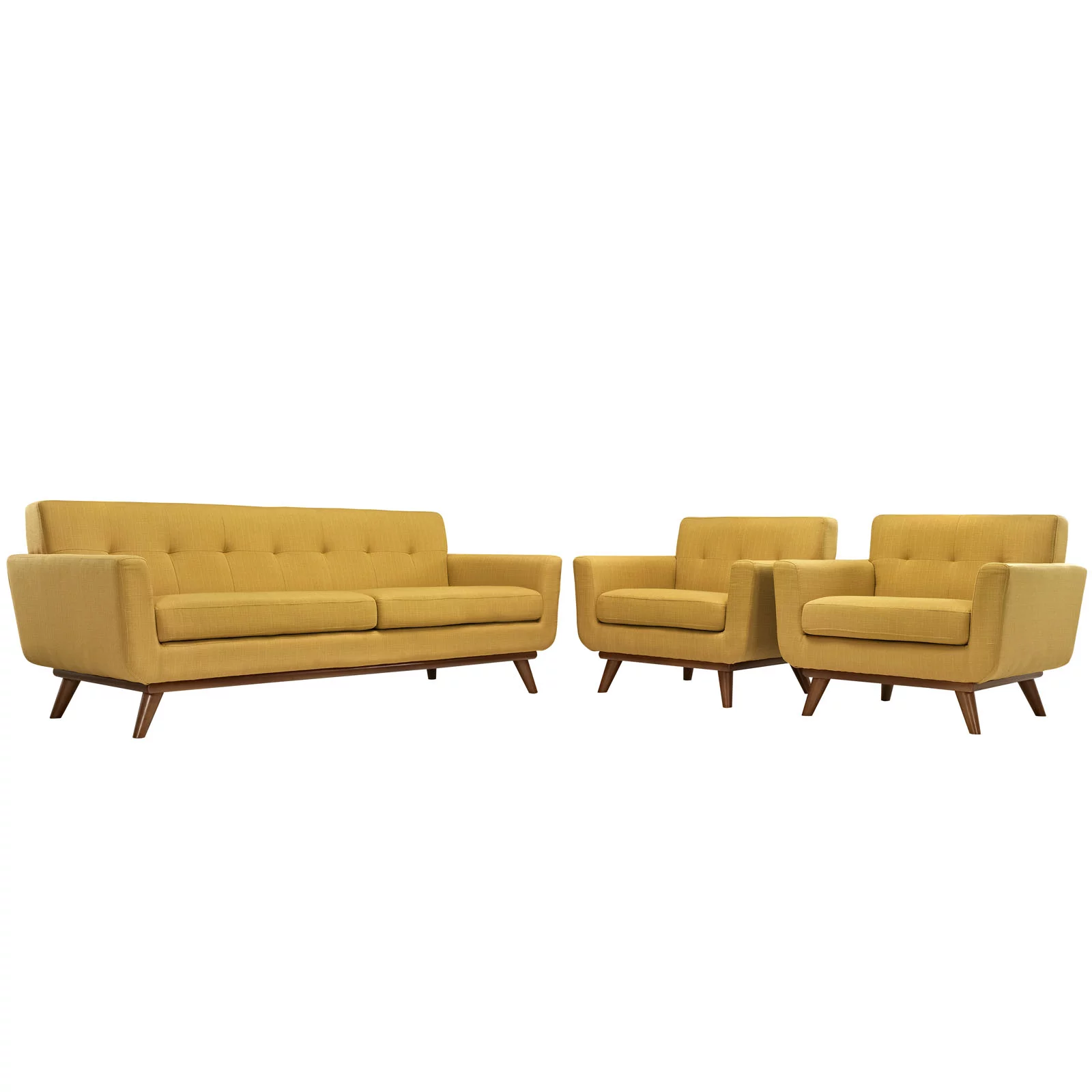 Modway Engage Armchairs and Sofa Set of 3 in Citrus