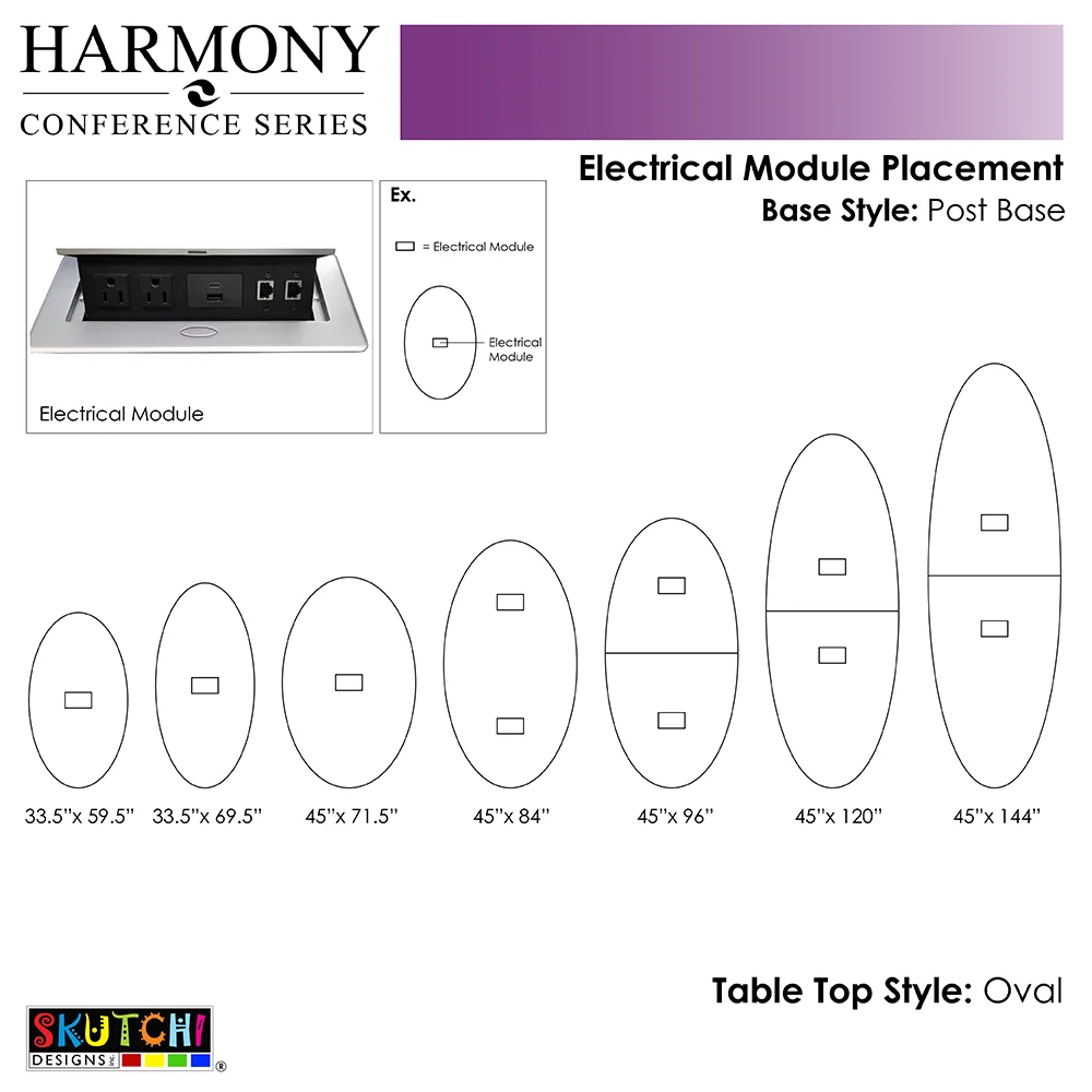 10' Oval Shaped Conference Room Table with Power Modules And Post Legs